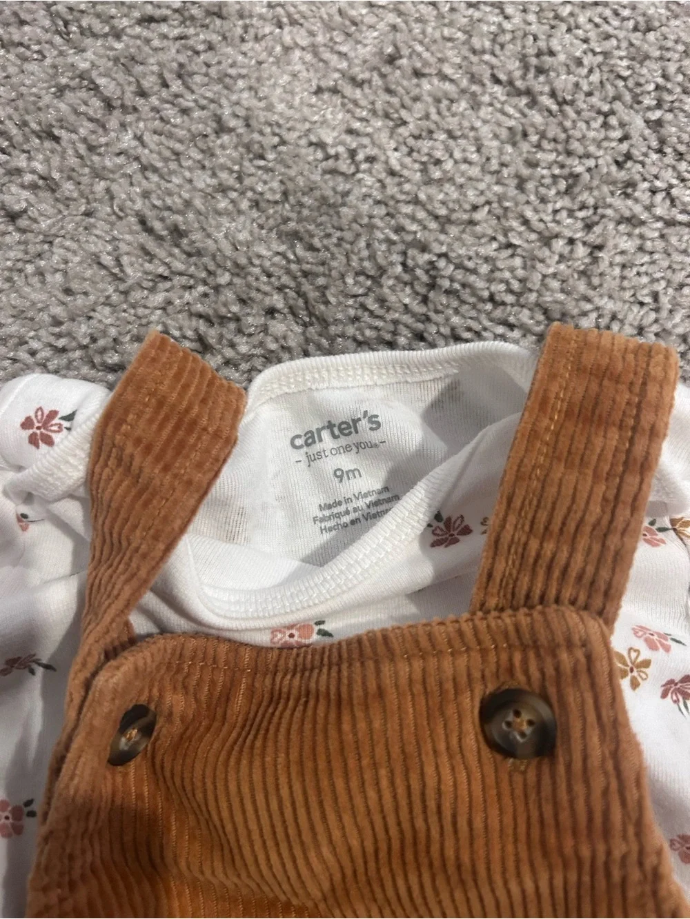 Carter's Tan Corduroy Pinafore Dress with White Floral Bodysuit